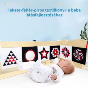 Kontrasztos babakönyv – puha textil fejlesztő játék újszülötteknek - a baba első könyve