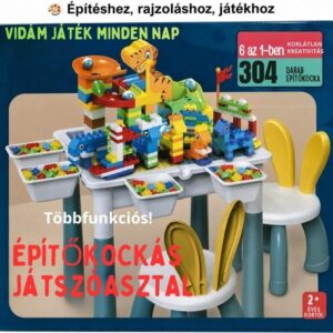Gyerek kreatív játékközpont – építés, rajzolás, tanulás – asztallal + két székkel